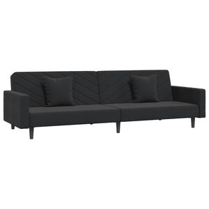 vidaXL Sof&aacute;-cama 2 lugares com duas almofadas veludo preto