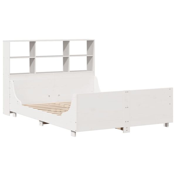 vidaXL Cama com estante sem colch&atilde;o 120x190 cm madeira maci&ccedil;a branco