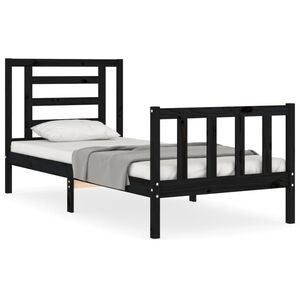 vidaXL Estrutura cama de solteiro c/ cabeceira madeira maci&ccedil;a preto