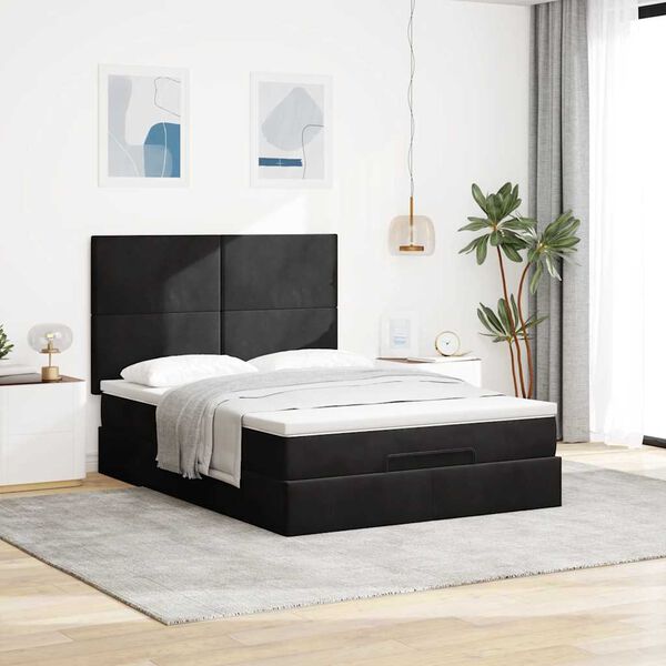 vidaXL Estrutura de cama otomana com colch&otilde;es 140x200 cm veludo preto