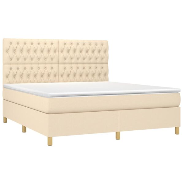 vidaXL Cama box spring c/ colch&atilde;o e LED 180x200 cm tecido cor creme