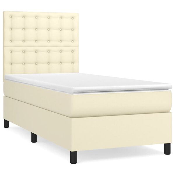vidaXL Cama com molas/colch&atilde;o 90x200 cm couro artificial cor creme