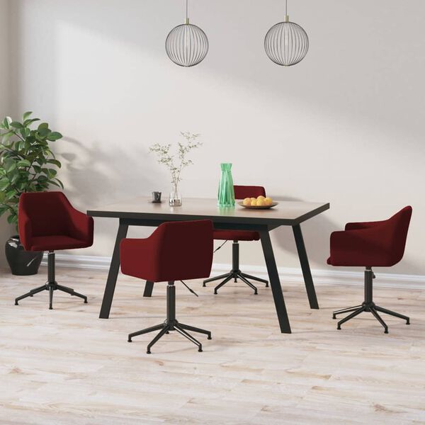 vidaXL Cadeiras de jantar girat&oacute;rias 4 pcs veludo vermelho tinto