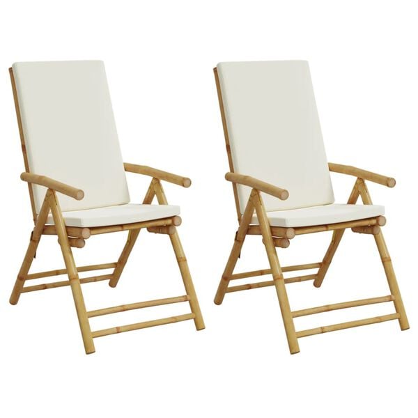 vidaXL Cadeiras jardim dobráveis/reclináveis c/ almofadões 2 pcs bambu