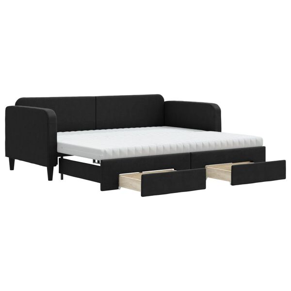 vidaXL Sofá-cama com gavetão e gavetas 90x200 cm tecido preto