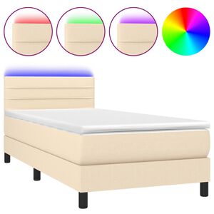 vidaXL Cama box spring c/ colch&atilde;o e LED 90x190 cm tecido cor creme