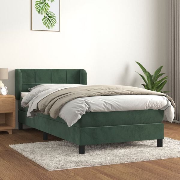vidaXL Cama com molas/colch&atilde;o 80x200 cm veludo verde-escuro