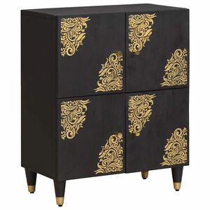 vidaXL Buffet com porta Preto 60 x 33 x 75 cm Madeira de manga maci&ccedil;a