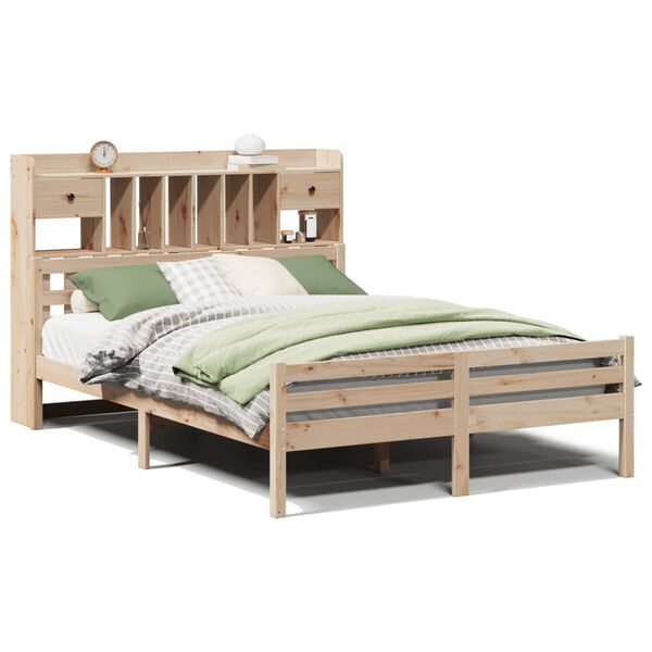 vidaXL Cama com estante sem colch&atilde;o 140x190 cm pinho maci&ccedil;o