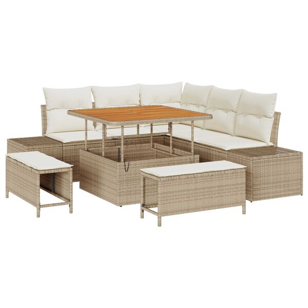 vidaXL Conjunto de Sof&aacute; de Jardim 8 pcs Bege Rattan Sint&eacute;tico