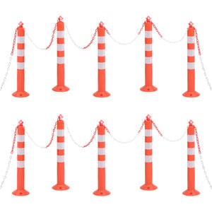 vidaXL Postes amarra&ccedil;&atilde;o p/ controlo tr&acirc;nsito + corrente 10 pcs PE 75cm