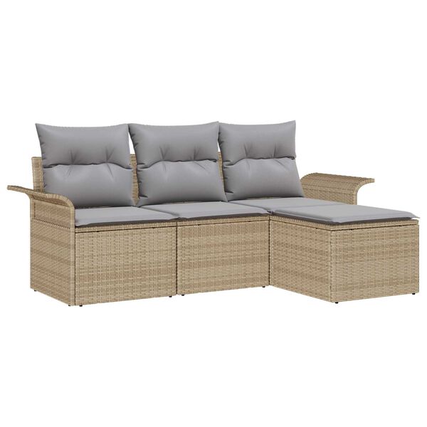 vidaXL Conjunto de Sof&aacute; de Jardim 4 pcs Bege Rattan Sint&eacute;tico
