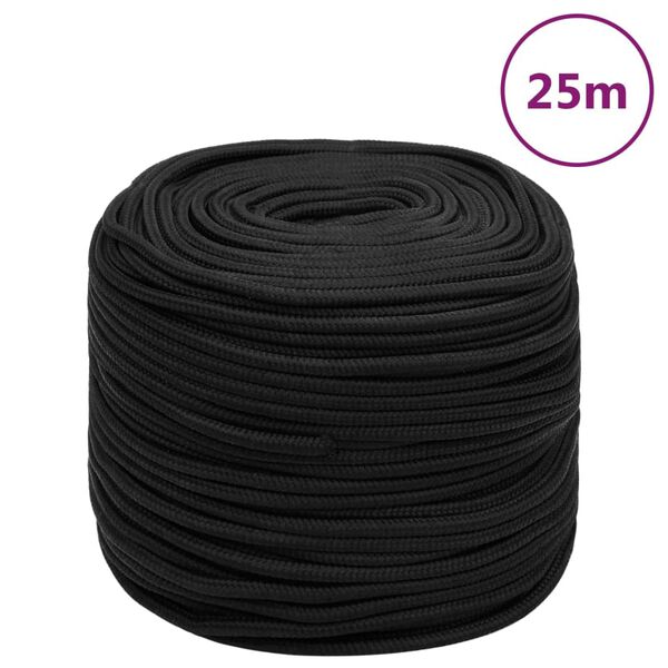 vidaXL Corda de barco 6 mm 25 m polipropileno preto completo