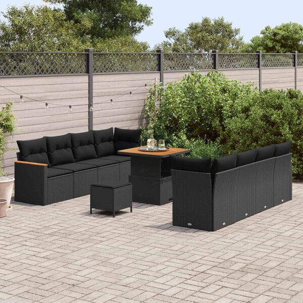vidaXL Conjunto de Sof&aacute; de Jardim com almofada 12 pcs Preto vime PE