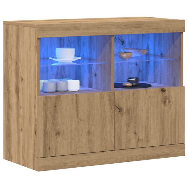 vidaXL Aparador LED Castanho 81 x 37 x 66,5 cm Madeira processada