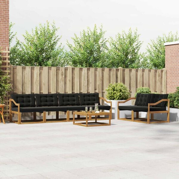 vidaXL Conjunto de Sof&aacute;s para Exterior 7 pcs Natural e Preto