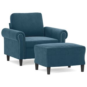 vidaXL Poltrona com apoio de p&eacute;s 60 cm veludo azul