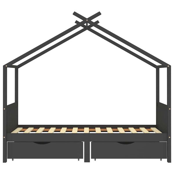 vidaXL Cama p/ crian&ccedil;as c/ gavetas 90x200 cm pinho maci&ccedil;o cinza-escuro