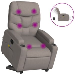vidaXL Poltrona el&eacute;trica elevat&oacute;ria massagens tecido cinza-acastanhado