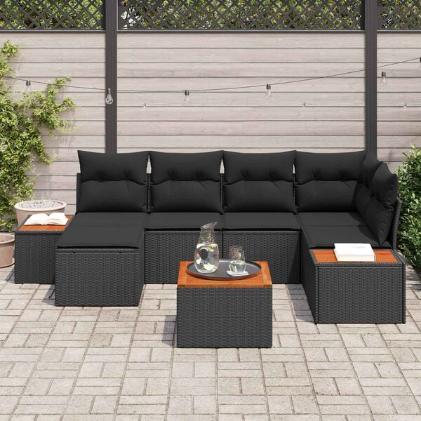 vidaXL Conjunto de Sof&aacute; de Jardim 7 pcs Preto Rattan de Polipropileno