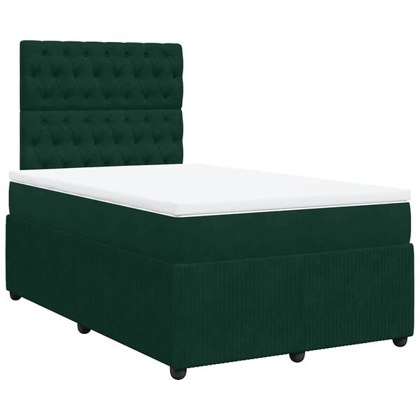 vidaXL Cama boxspring com colch&atilde;o 120x200 cm veludo verde-escuro