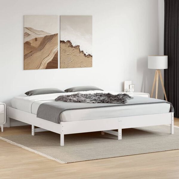 vidaXL Cama sem colch&atilde;o 200x200 cm madeira de pinho maci&ccedil;a branco