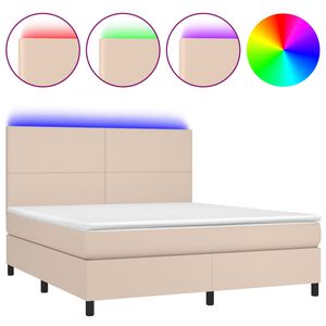 vidaXL Cama box spring c/colch&atilde;o/LED 160x200cm couro artif. cappuccino