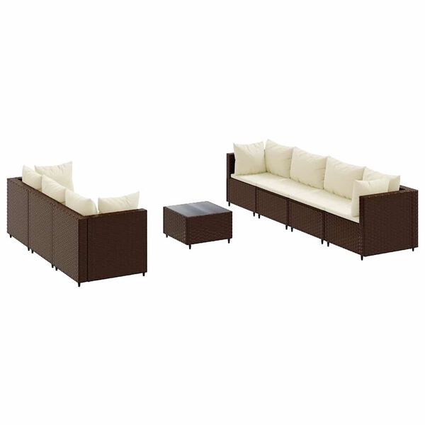 vidaXL 8 pcs conjunto lounge jardim c/ almofad&otilde;es vime PE castanho