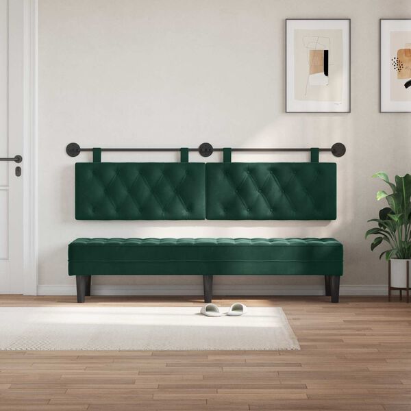 vidaXL Cabeceira Suspensa Verde Escuro 170 x 55 x 7 cm Veludo