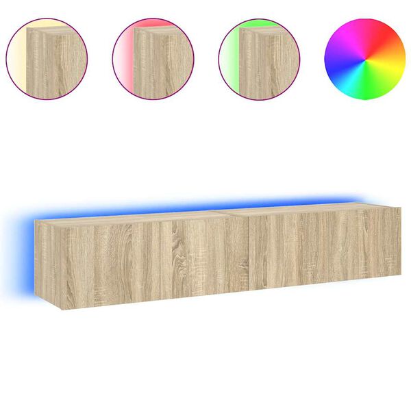 vidaXL M&oacute;veis de parede para TV com luzes LED 2 pcs carvalho sonoma