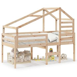vidaXL Cama alta com telhado 75x190 cm pinho maci&ccedil;o