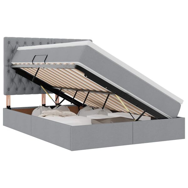 vidaXL Cama com arruma&ccedil;&atilde;o e LED Cinzento-claro 140 x 200 cm Poli&eacute;ster