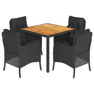 vidaXL 5 pcs conjunto de jantar p/ jardim c/ almofad&otilde;es vime PE preto