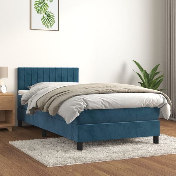 vidaXL Cama com molas/colch&atilde;o 80x200 cm veludo azul-escuro