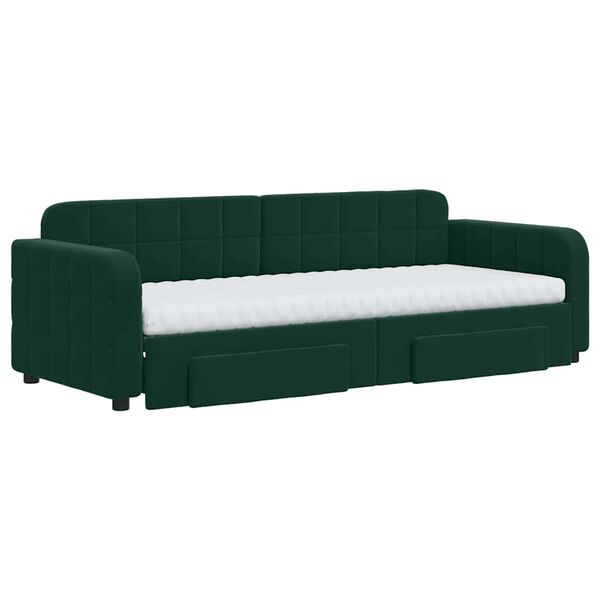 vidaXL Sofá-cama c/ gavetão e gavetas 80x200cm veludo verde-escuro