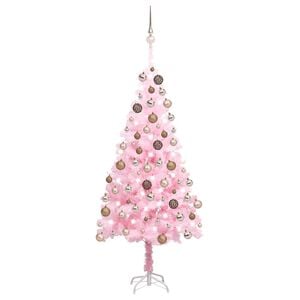 vidaXL &Aacute;rvore Natal artificial pr&eacute;-iluminada c/ bolas PVC rosa