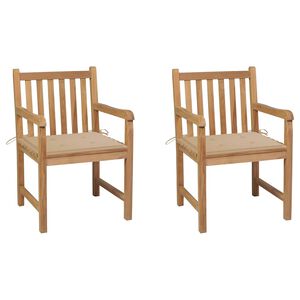 vidaXL Cadeiras de jardim c/ almofad&otilde;es beges 2 pcs teca maci&ccedil;a