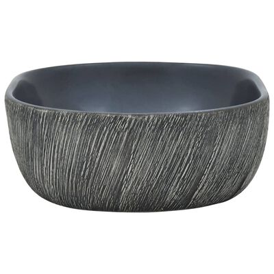 vidaXL Lavatório de bancada oval 47x33x13 cm cerâmica preto e cinza