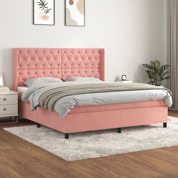 vidaXL Cama com molas/colch&atilde;o 160x200 cm veludo rosa