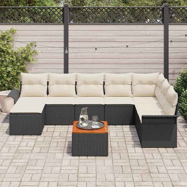 vidaXL Conjunto de Sof&aacute; de Jardim com almofada 9 pcs Preto e Creme