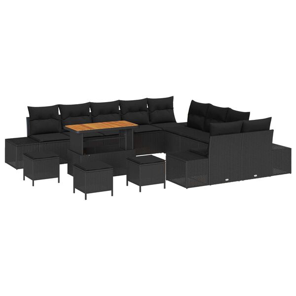 vidaXL Conjunto de Sof&aacute; de Jardim 14 pcs Preto Rattan Sint&eacute;tico
