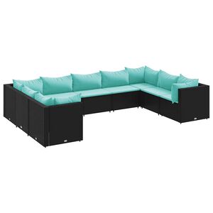 vidaXL 9 pcs conjunto lounge de jardim c/ almofad&otilde;es vime PE preto