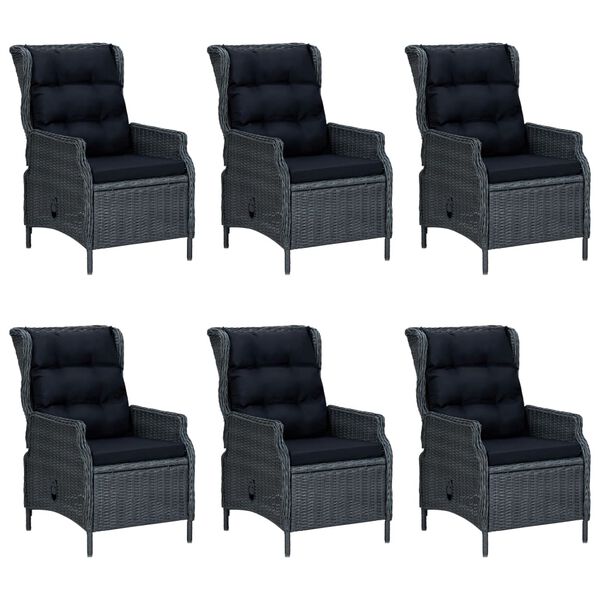 vidaXL 7 pcs conj. jantar exterior c/ almofadões vime PE cinza-escuro