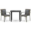 vidaXL 3 pcs conj. jantar p/ jardim c/ almofad&otilde;es vime PE preto/cinza