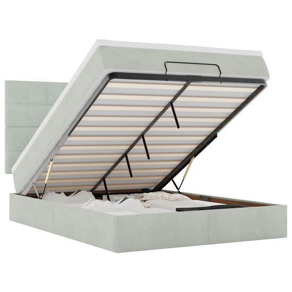 vidaXL Estrutura de cama otomana com colch&otilde;es 140x190cm cinzento claro