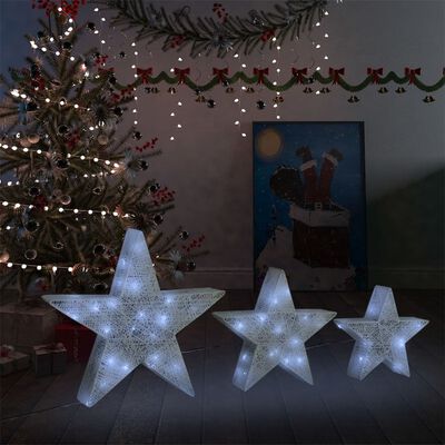 vidaXL Estrelas de Natal com luzes LED 3 pcs ext./int. arame branco