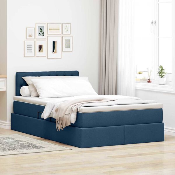 vidaXL Cama com arruma&ccedil;&atilde;o e LED com colch&atilde;o Azul 120 x 190 cm tecido
