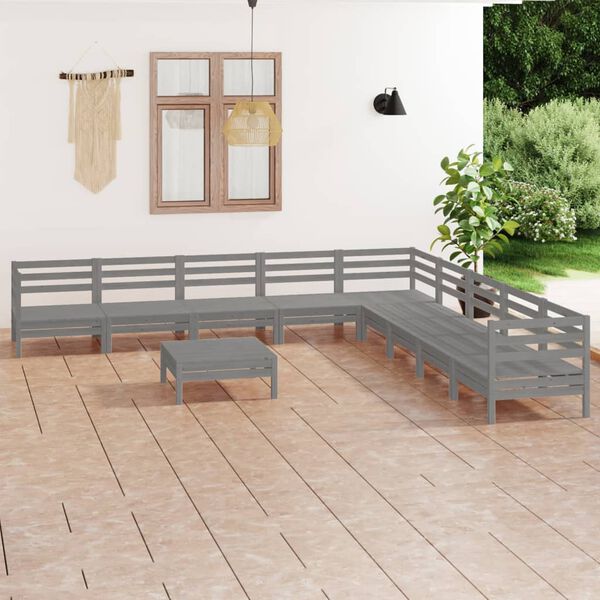vidaXL 10 pcs conjunto lounge de jardim pinho maciço cinzento