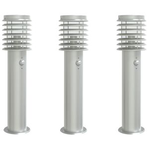 vidaXL Candeeiro ch&atilde;o exterior c/ sensor 3 pcs 60cm a&ccedil;o inox. prateado