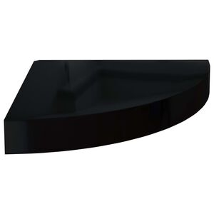 vidaXL Prateleira de canto suspensa 25x25x3,8 cm MDF preto brilhante